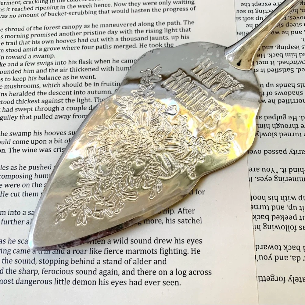 vintage Happy Holidays silver plated pie cake server